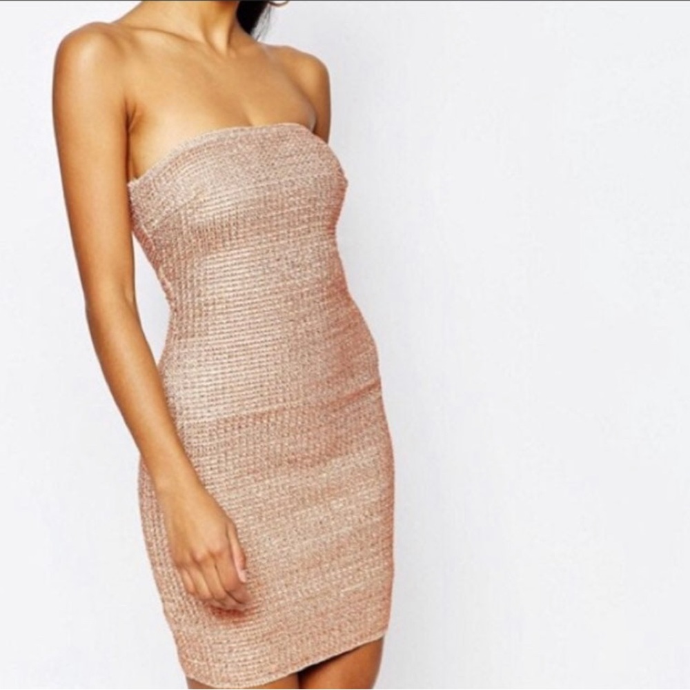 {NWT from Bloomingdales} Strapless Rose Gold Dress